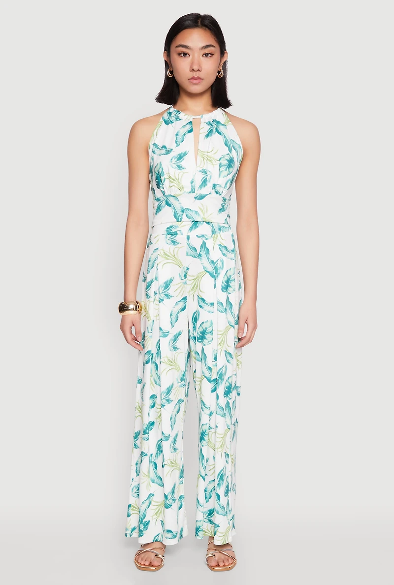 Leaf Print Halter Crop Top