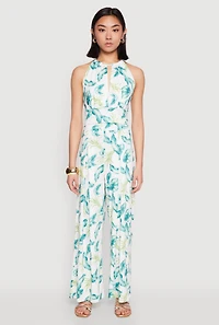 Leaf Print Halter Crop Top