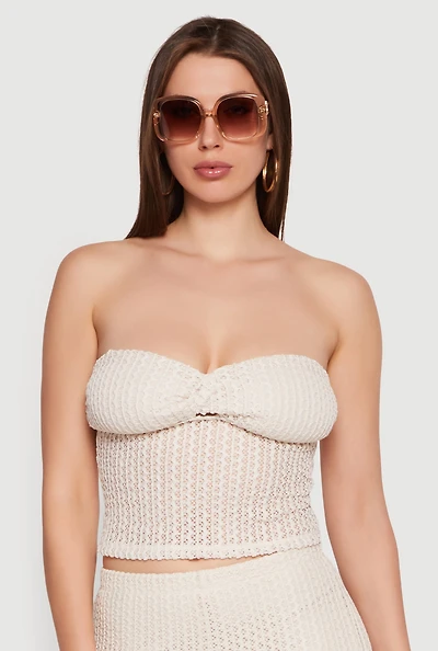 Textured Knit Keyhole Detail Crop Tube Top