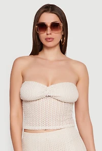Textured Knit Keyhole Detail Crop Tube Top