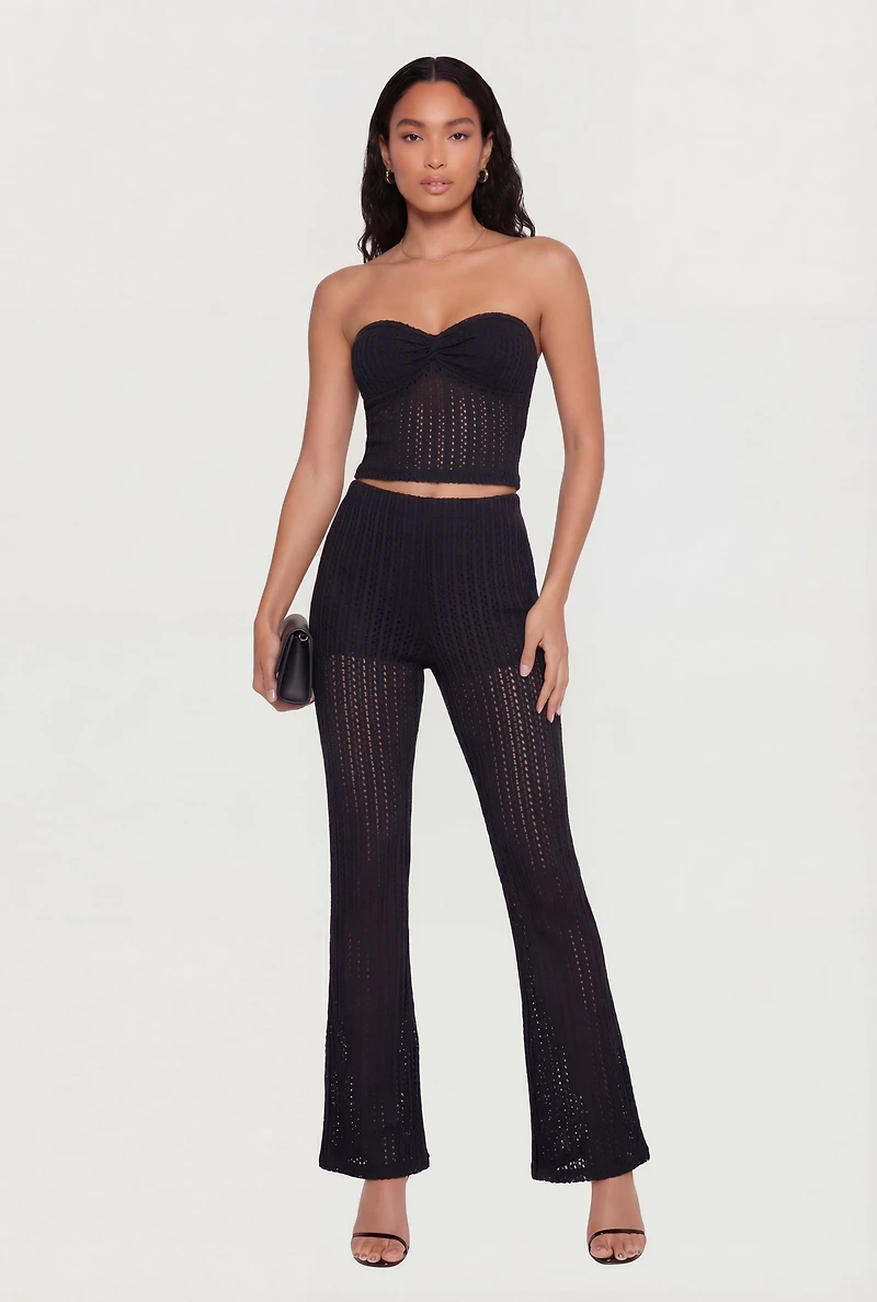 Textured Knit Pull On Bootcut Casual Pants