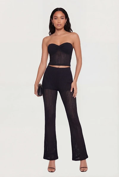 Textured Knit Pull On Bootcut Casual Pants