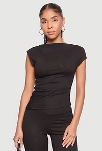 Ribbed Knit Cap Sleeve Ruched Top