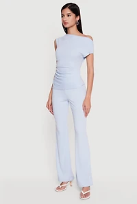 Ribbed Knit Cap Sleeve Ruched Top