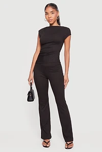 Ribbed Knit Straight Leg Pull On Pants