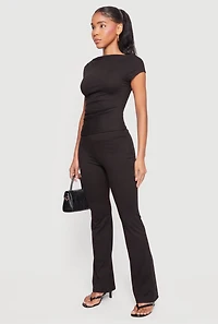 Ribbed Knit Straight Leg Pull On Pants