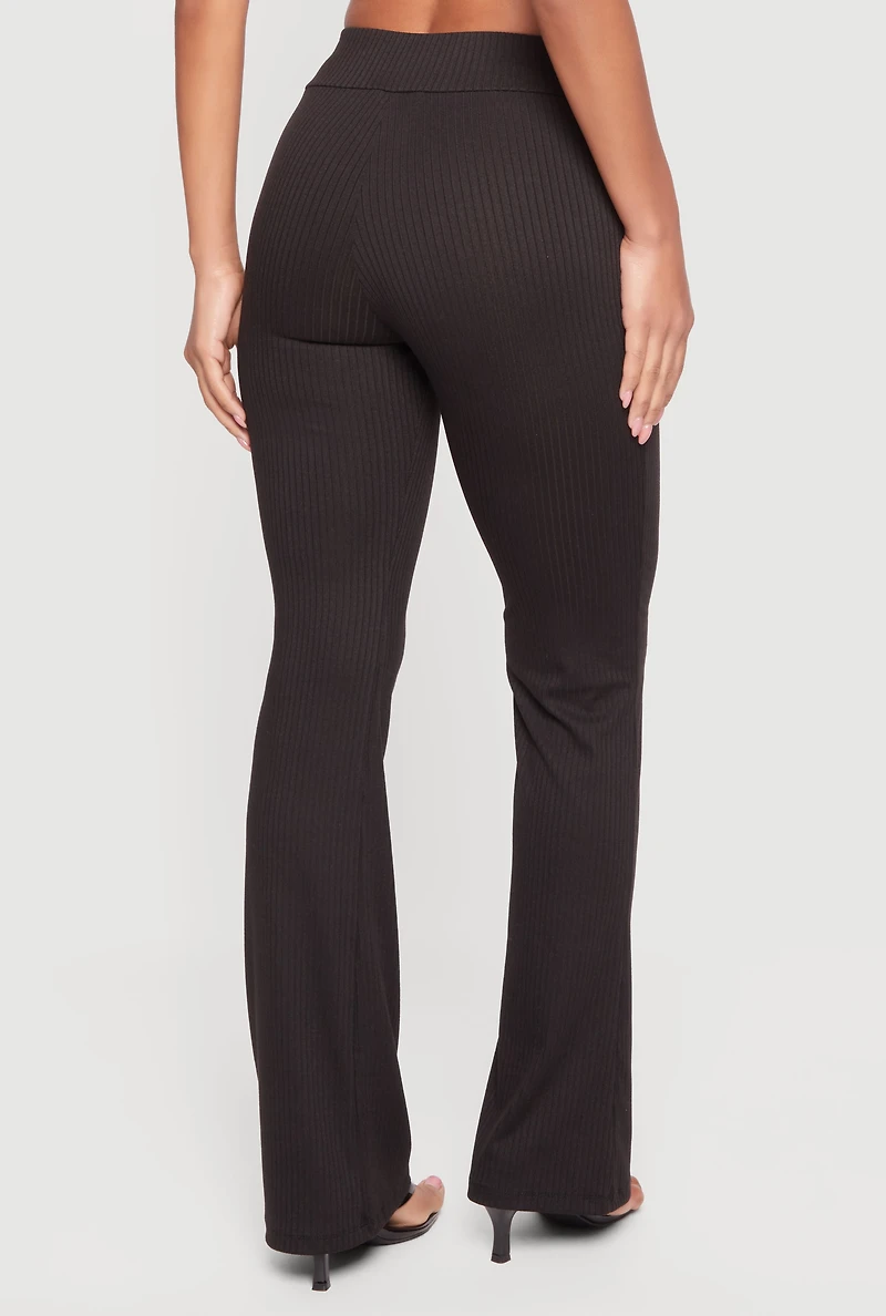 Ribbed Knit Straight Leg Pull On Pants