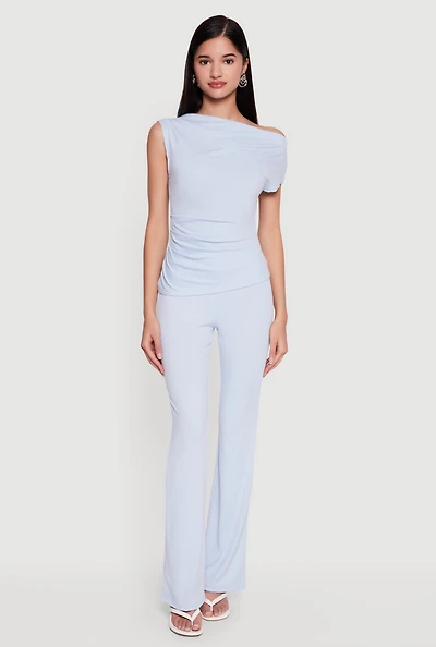 Ribbed Knit Straight Leg Pull On Pants