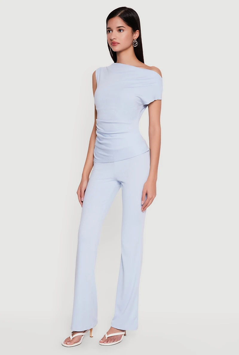 Ribbed Knit Straight Leg Pull On Pants