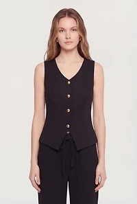 Linen V Neck Button Front Vest