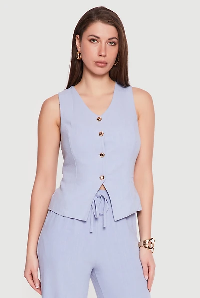 Linen V Neck Button Front Vest
