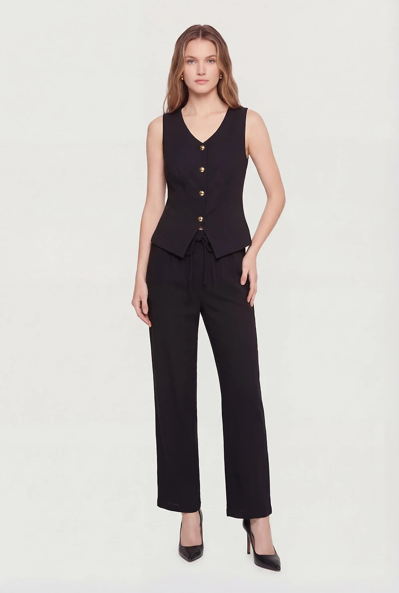 Linen High Waisted Wide Leg Pull On Pants