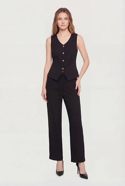 Linen High Waisted Wide Leg Pull On Pants