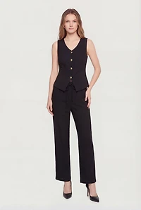 Linen High Waisted Wide Leg Pull On Pants