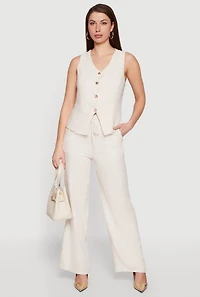 Linen High Waisted Wide Leg Pull On Pants