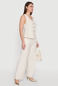 Linen High Waisted Wide Leg Pull On Pants