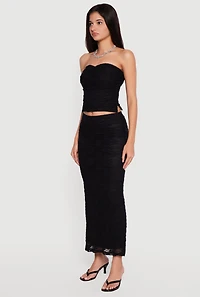 Floral Lace Ruched Front Side Slit Tube Top