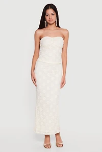 Floral Lace Ruched Front Side Slit Tube Top