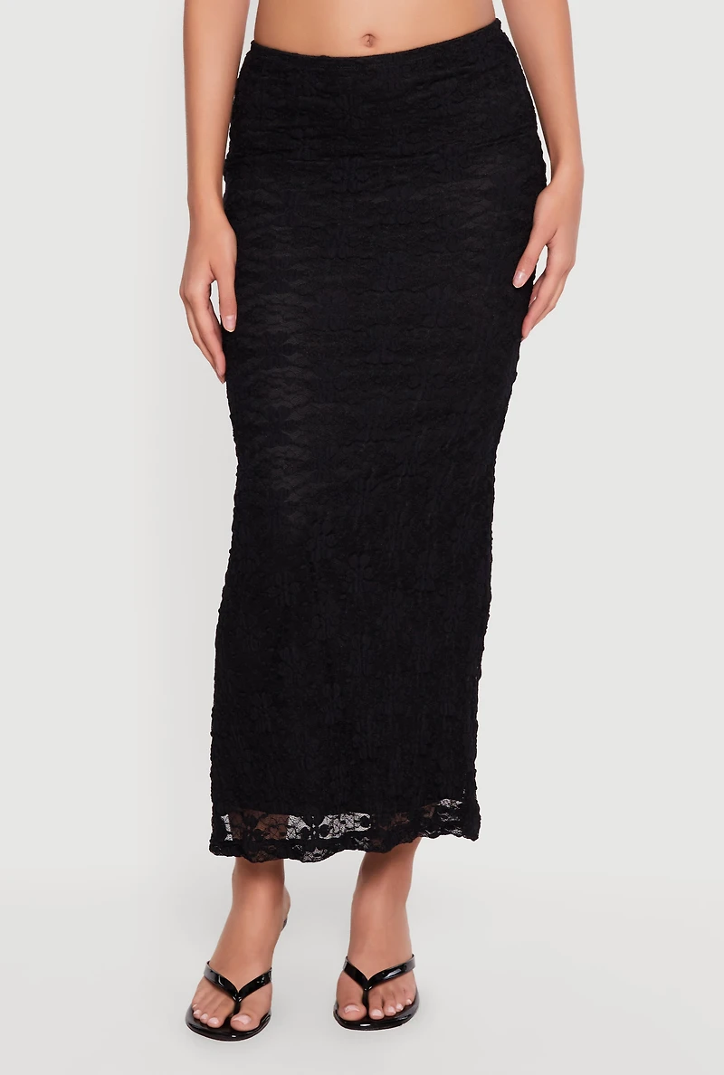 Floral Lace Overlay Maxi Pencil Skirt