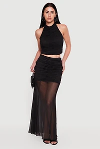 Ruched Mock Neck Halter Crop Top