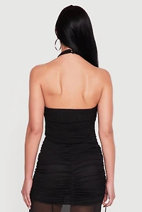 Ruched Mock Neck Halter Crop Top