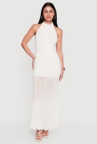 Ruched Mock Neck Halter Crop Top