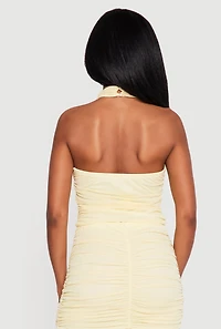 Ruched Mock Neck Halter Crop Top
