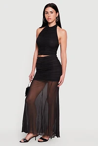 Ruched Mesh Overlay Mermaid Skirt