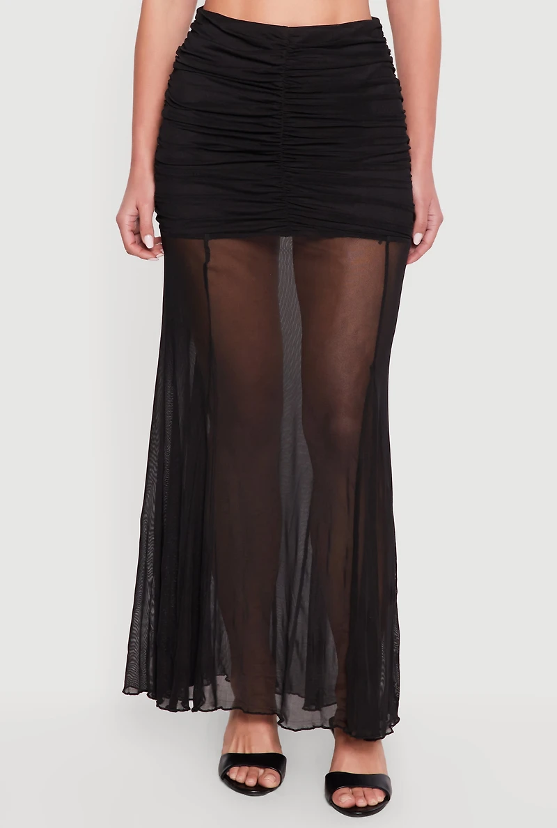 Ruched Mesh Overlay Mermaid Skirt