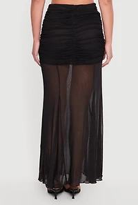 Ruched Mesh Overlay Mermaid Skirt