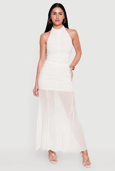 Ruched Mesh Overlay Mermaid Skirt