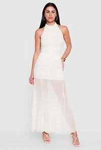 Ruched Mesh Overlay Mermaid Skirt