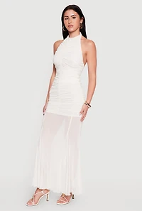 Ruched Mesh Overlay Mermaid Skirt