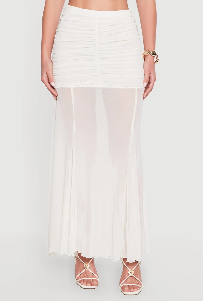 Ruched Mesh Overlay Mermaid Skirt