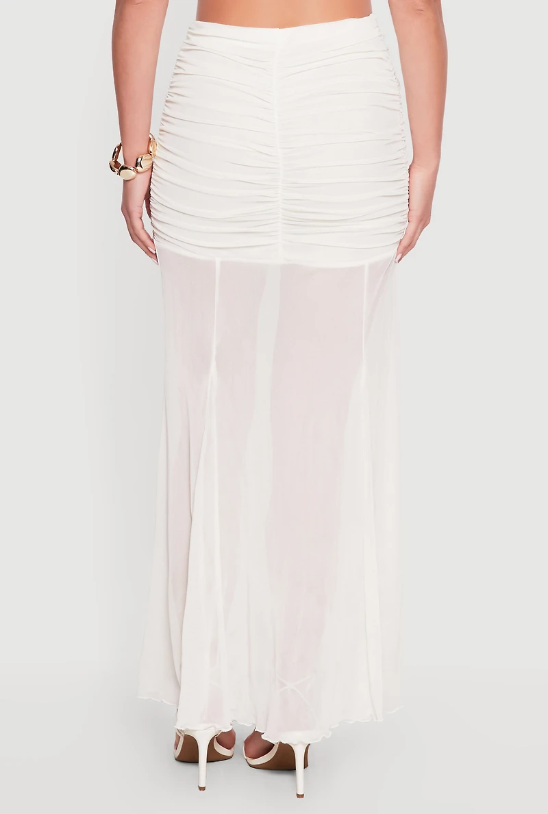 Ruched Mesh Overlay Mermaid Skirt