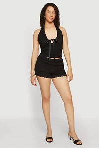 Scalloped Lace Trim Crop Halter Top