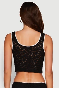 Haute Monde Contrast Trim Tie Front Lace Crop Top