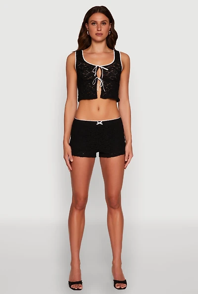 Haute Monde Contrast Trim Lined Lace Shorts