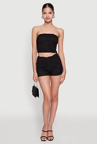 Womens Haute Monde Tiered Lace Cropped Tube Top, Black, Size M