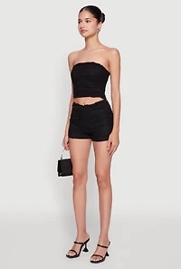 Womens Haute Monde Tiered Lace Cropped Tube Top, Black, Size M