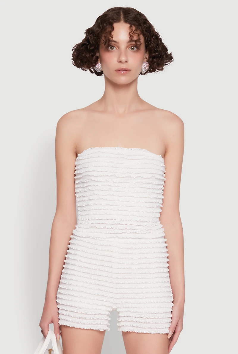 Womens Haute Monde Tiered Lace Cropped Tube Top, White, Size L