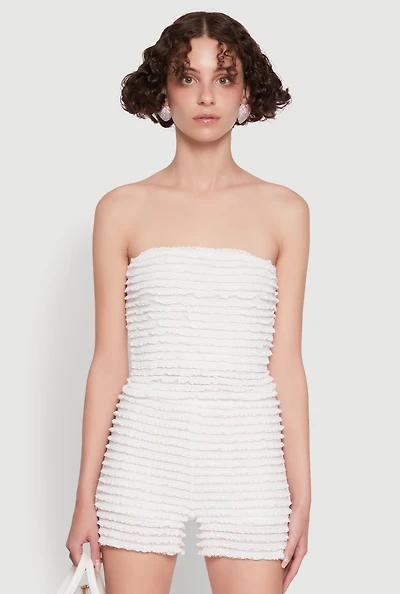 Womens Haute Monde Tiered Lace Cropped Tube Top, White, Size L
