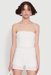 Womens Haute Monde Tiered Lace Cropped Tube Top, White, Size L