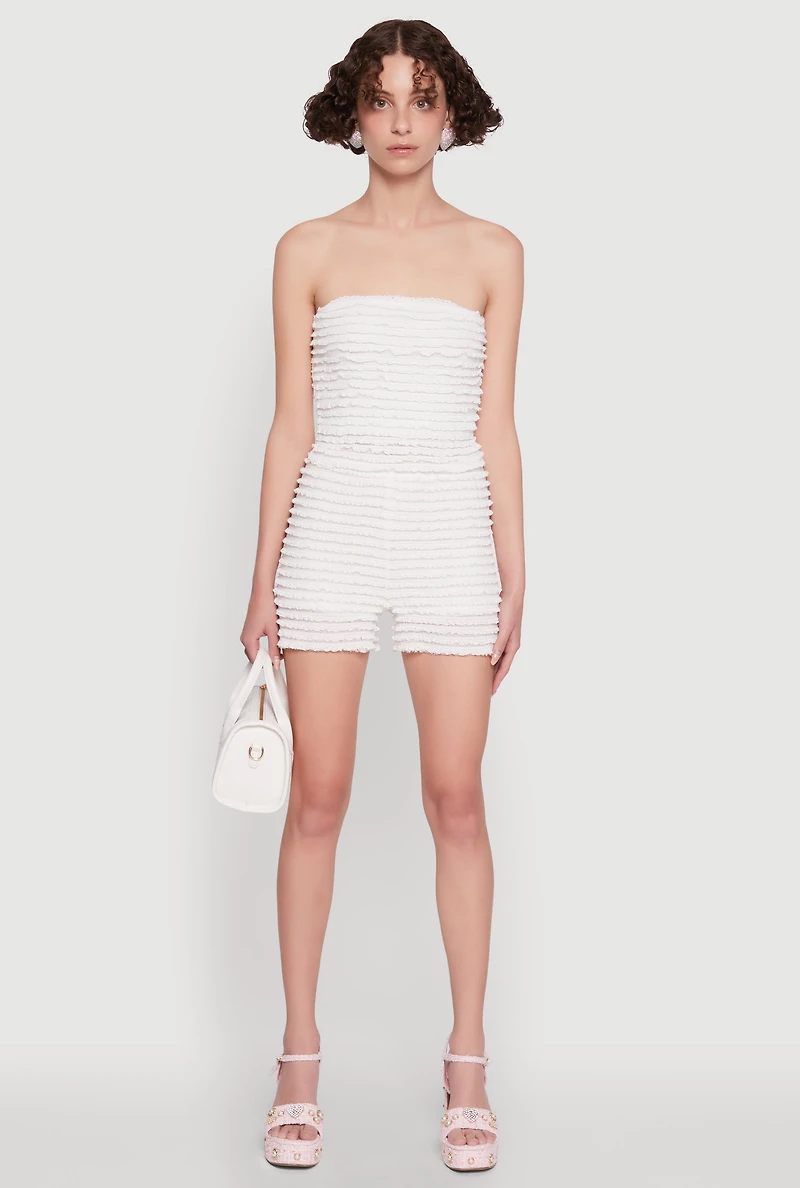 Womens Haute Monde Tiered Lace Cropped Tube Top, White, Size L