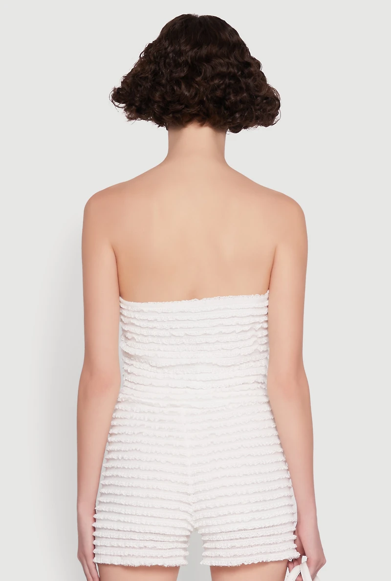 Womens Haute Monde Tiered Lace Cropped Tube Top, White, Size L