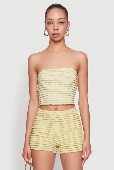 Womens Haute Monde Tiered Lace Cropped Tube Top, Green, Size S