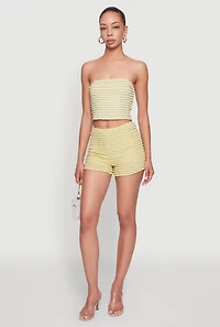 Womens Haute Monde Tiered Lace Cropped Tube Top, Green, Size L