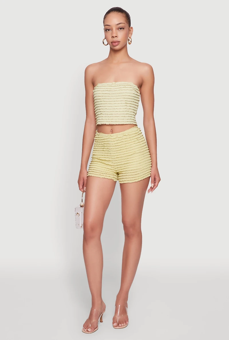 Womens Haute Monde Tiered Lace Cropped Tube Top, Green, Size M