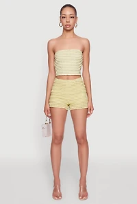 Womens Haute Monde Tiered Lace Cropped Tube Top, Green, Size S