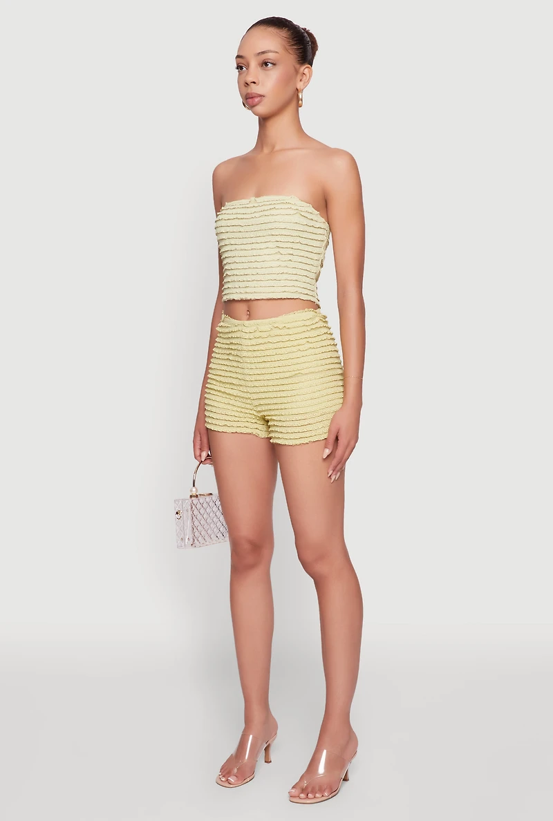 Womens Haute Monde Tiered Lace Cropped Tube Top, Green, Size M